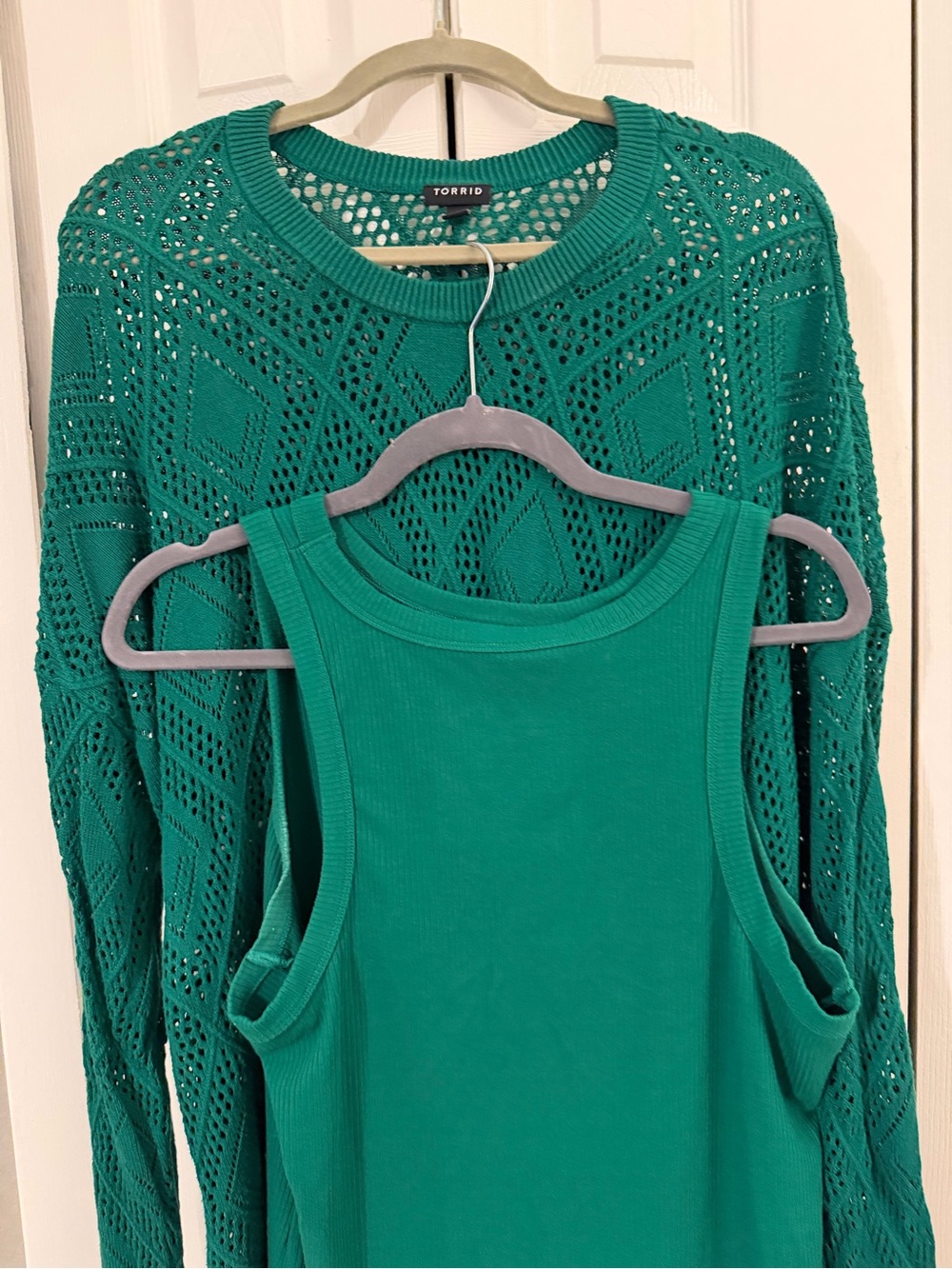 torrid Teal Green Open-Knit Sweater size 3 with Ribbed Tank size 2